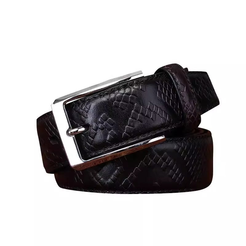 Men's Italian Vegetable Tanned Full Grain Cowhide Dress Belt - Snake-Embossed Textured Business Formal Vintage