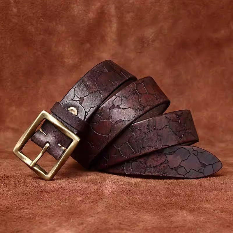 Men's Vintage Versatile Full Grain Cowhide Belt - Solid Brass Pin Buckle Casual Trendy Jeans Strap