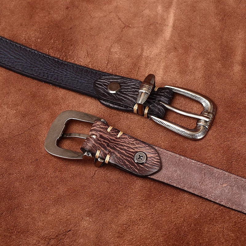 Premium Handcrafted Distressed Leather Belt - Top Grain Cowhide Vintage Pin Buckle Unisex Belt for Jeans, Timeless Style