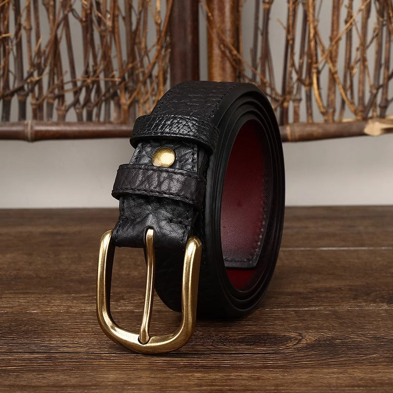 Handcrafted Double Sided Full Grain Cowhide African Bison Embossed Leather Belt for Men - Vintage Western Pin Buckle