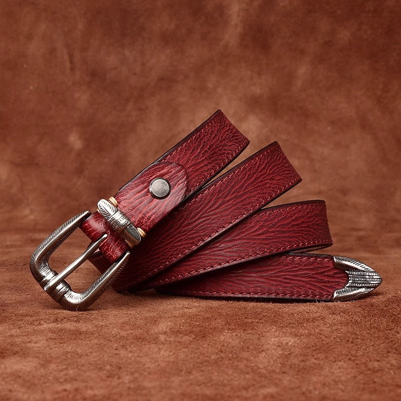 Premium Handcrafted Distressed Leather Belt - Top Grain Cowhide Vintage Pin Buckle Unisex Belt for Jeans, Timeless Style