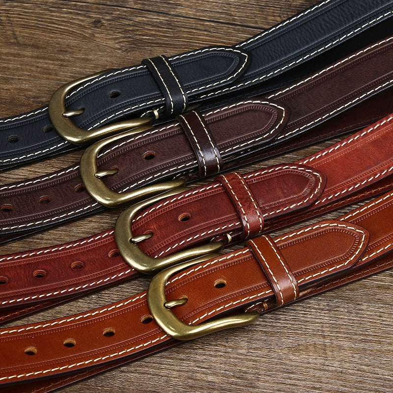 Handcrafted Antique Sanded Leather Belt for Men - Full Grain Cowhide with Pin Buckle & Distressed Finish