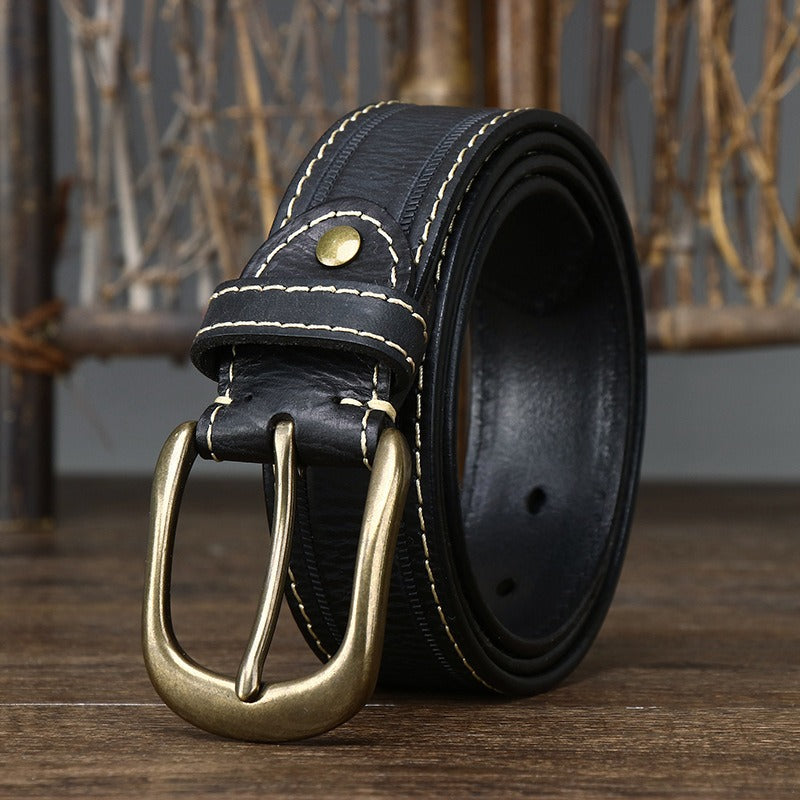 Handcrafted Antique Sanded Leather Belt for Men - Full Grain Cowhide with Pin Buckle & Distressed Finish