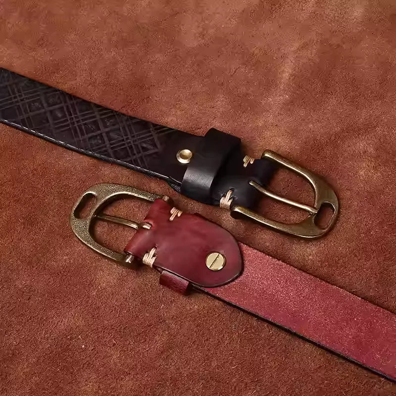 Handmade Thickened Diamond Pattern Leather Belt for Men - Vintage Full Grain Cowhide Western Casual