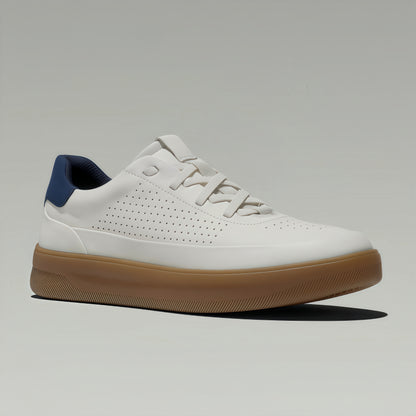 Calveto Men's Genuine Leather Versatile Casual Sneakers | Lightweight & Breathable White Sneakers for Summer 2025