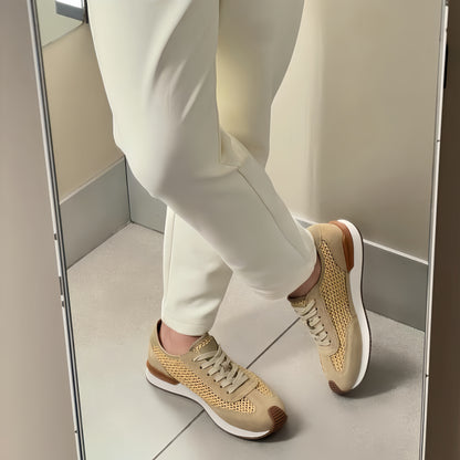 Woven Breathable Mesh Casual Sneakers for Summer 2025 | Genuine Leather & Retro Style