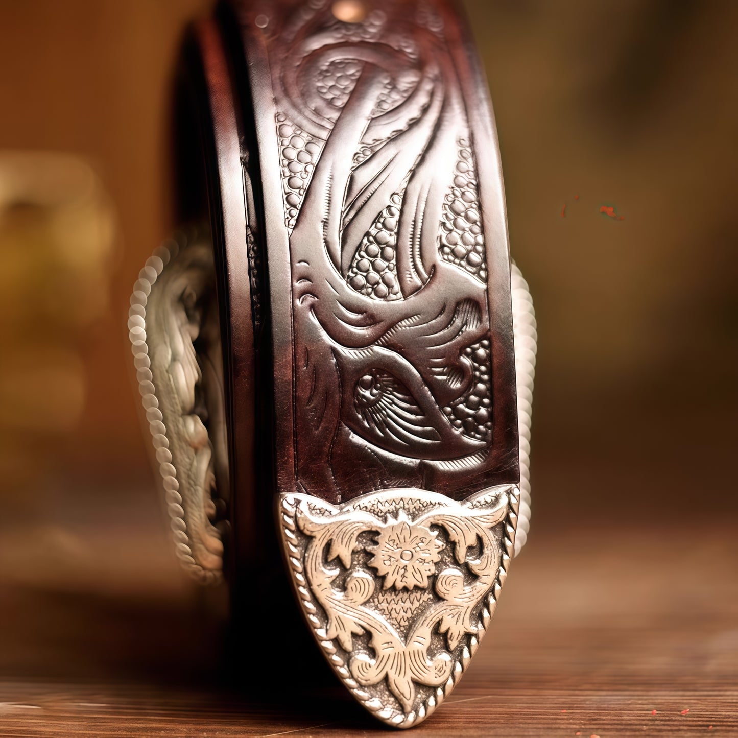 Vintage Western Belt w/ Embossed buckle for men – Hand Tooled Engraved Genuine Full Grain Leather Cowboy Belts for Jeans