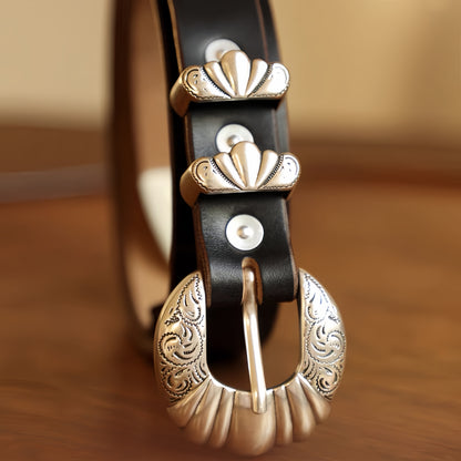 Prestige Western Silver Embossed Belt Buckle Set | Handcrafted Genuine Full Grain Leather Belts