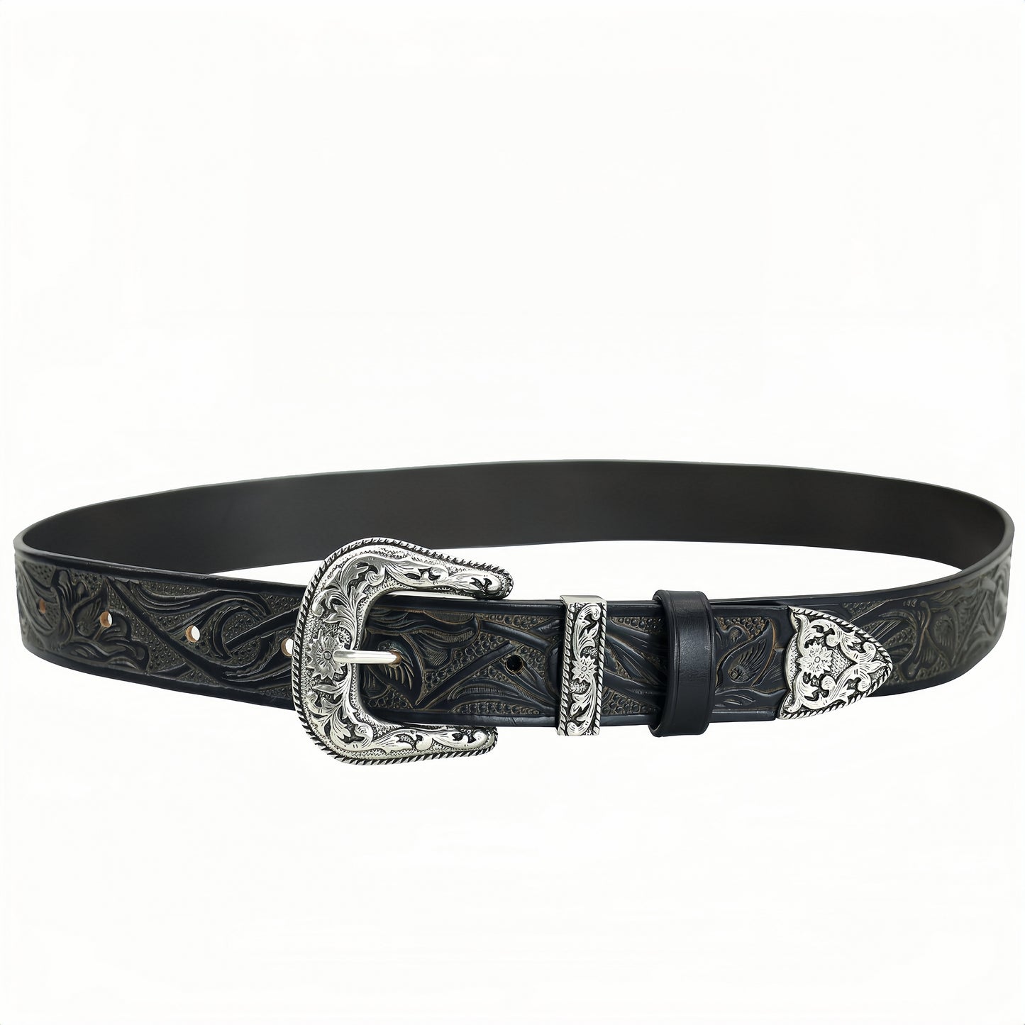 Vintage Western Belt w/ Embossed buckle for men – Hand Tooled Engraved Genuine Full Grain Leather Cowboy Belts for Jeans