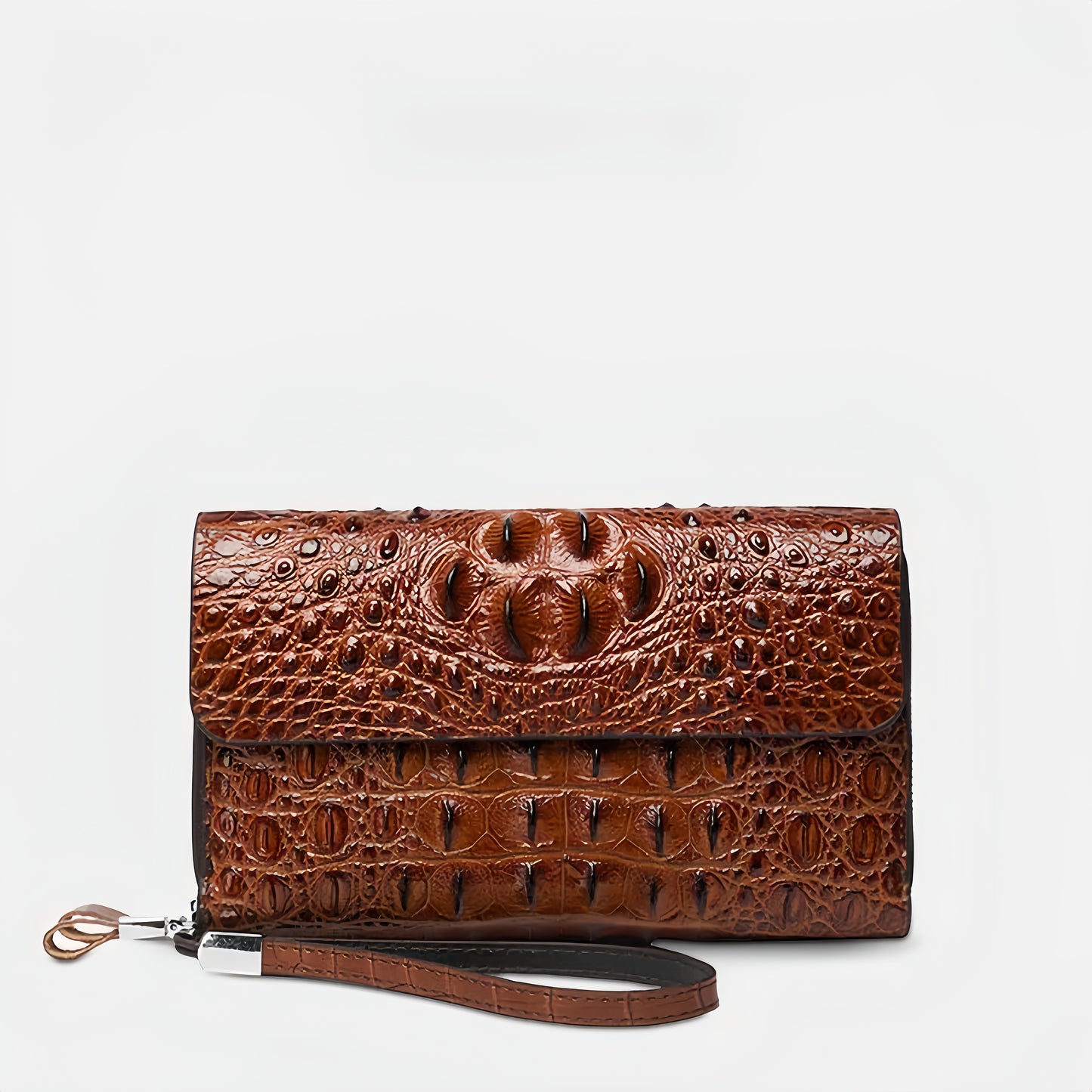 Men's Crocodile Print Clutch Double Zip Clutch
