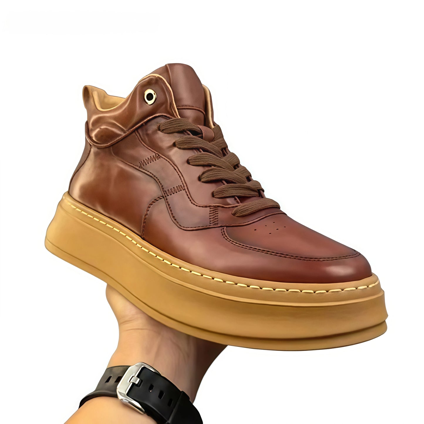 Calveto Handmade Retro Mid-top Horsehide Casual Boots
