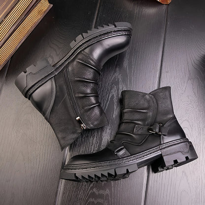 Calveto Handmade Cowhide Retro British Style Chelsea Fashion Boots