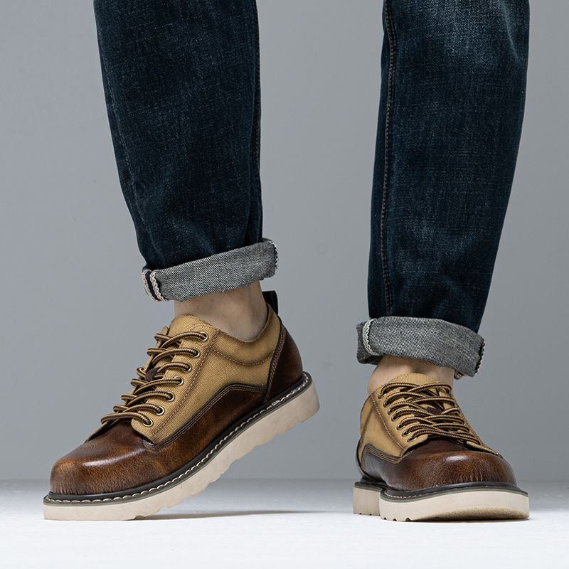 Calveto Handmade Retro British Style Cowhide Sneakers