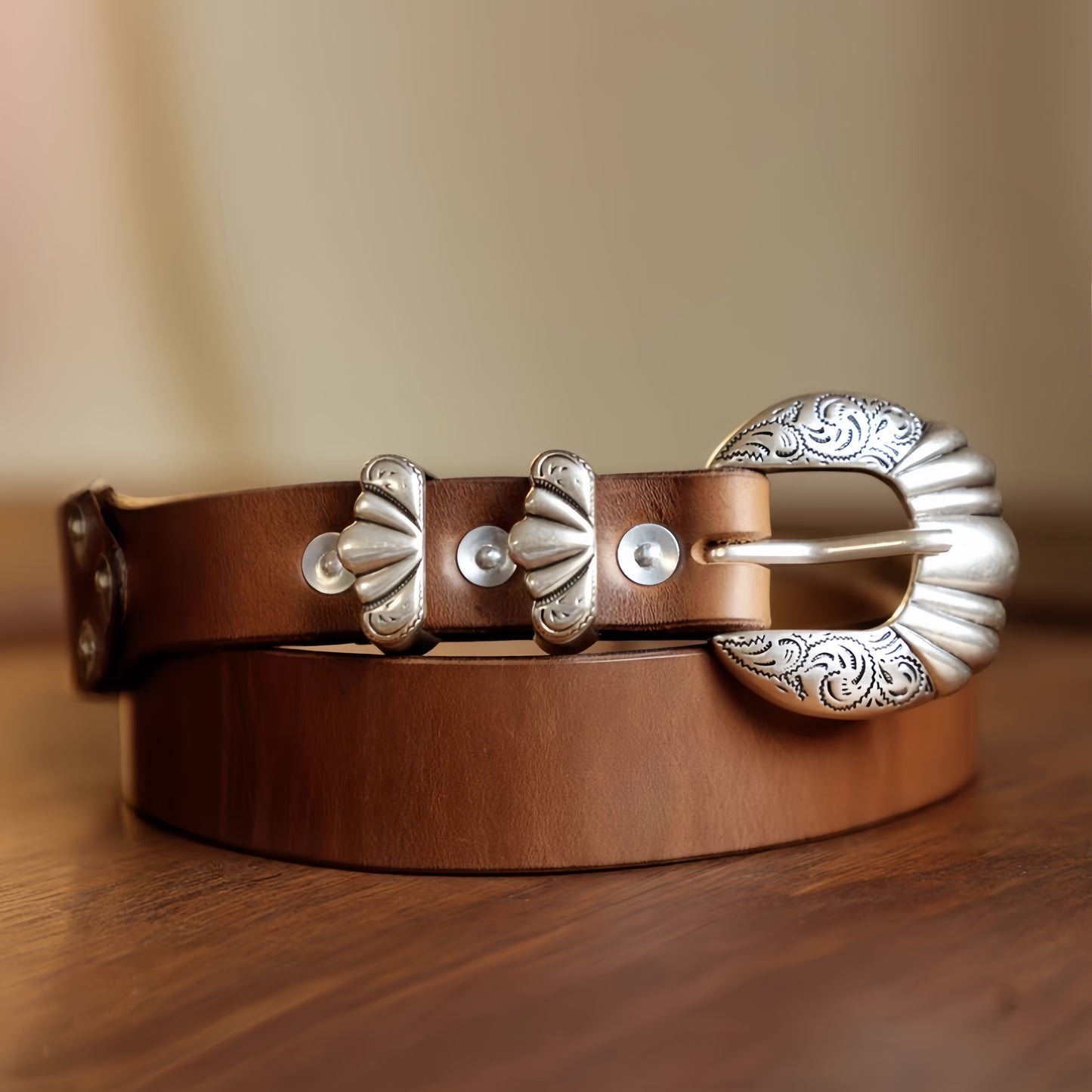 Prestige Western Silver Embossed Belt Buckle Set | Handcrafted Genuine Full Grain Leather Belts