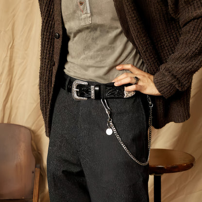 Vintage Western Belt w/ Embossed buckle for men – Hand Tooled Engraved Genuine Full Grain Leather Cowboy Belts for Jeans
