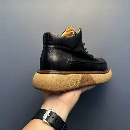 Calveto Handmade Retro Horsehide British Style Mid-top Boots