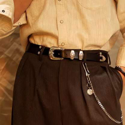Vintage Western Belt w/ Embossed Buckle for Men  | Handcrafted Genuine Leather Business & Casual Belts