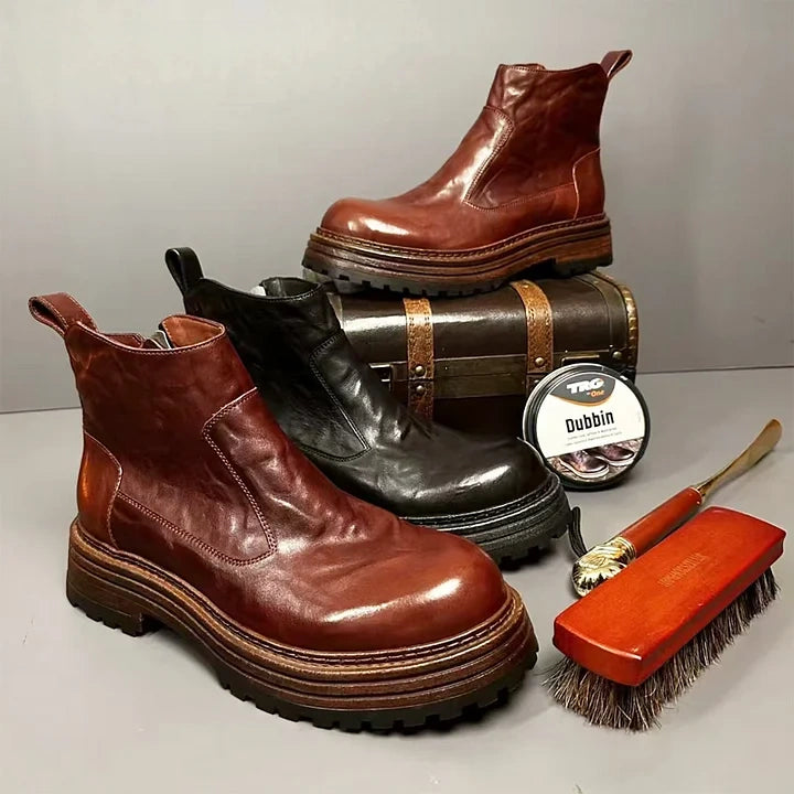 Calveto Handmade Retro Horsehide Zipper English Style Boots