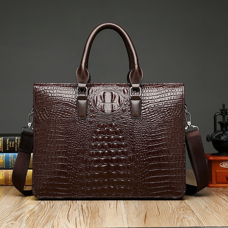 Men's crocodile pattern laptop bag briefcase