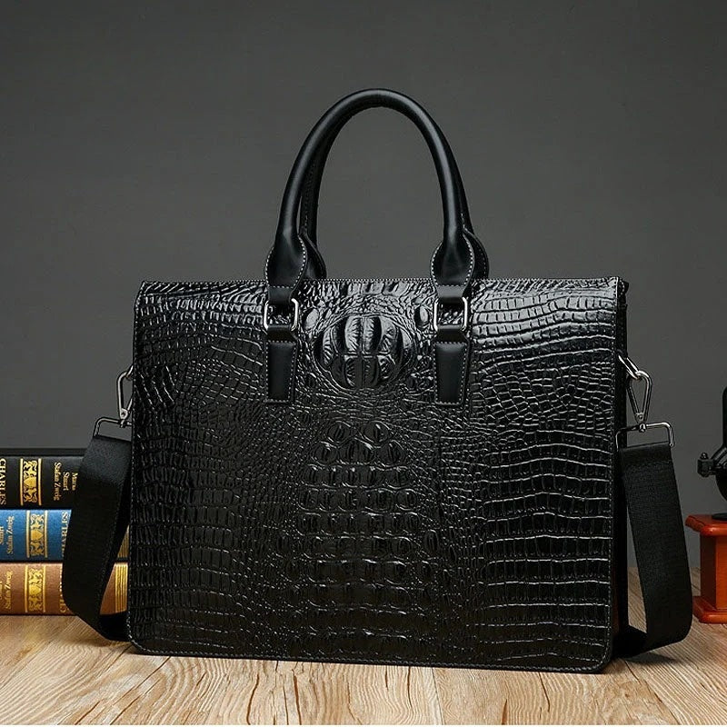Men's crocodile pattern laptop bag briefcase