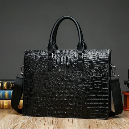 Men's crocodile pattern laptop bag briefcase