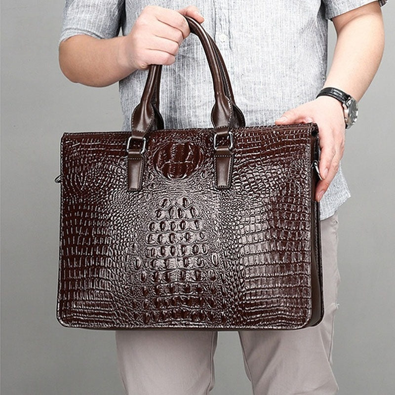 Men's crocodile pattern laptop bag briefcase