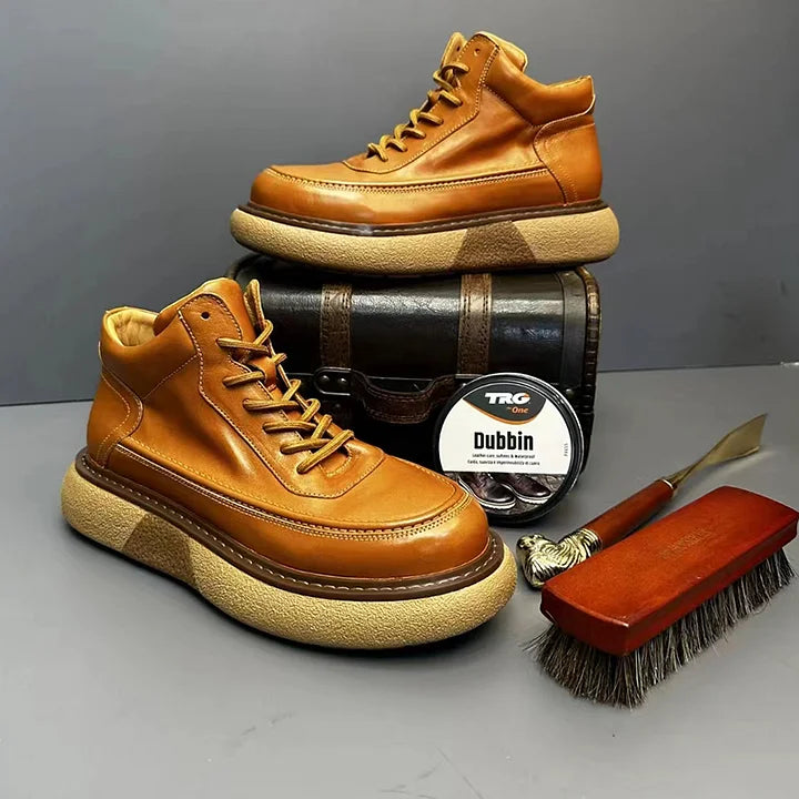 Calveto Handmade Retro Horsehide British Style Mid-top Boots