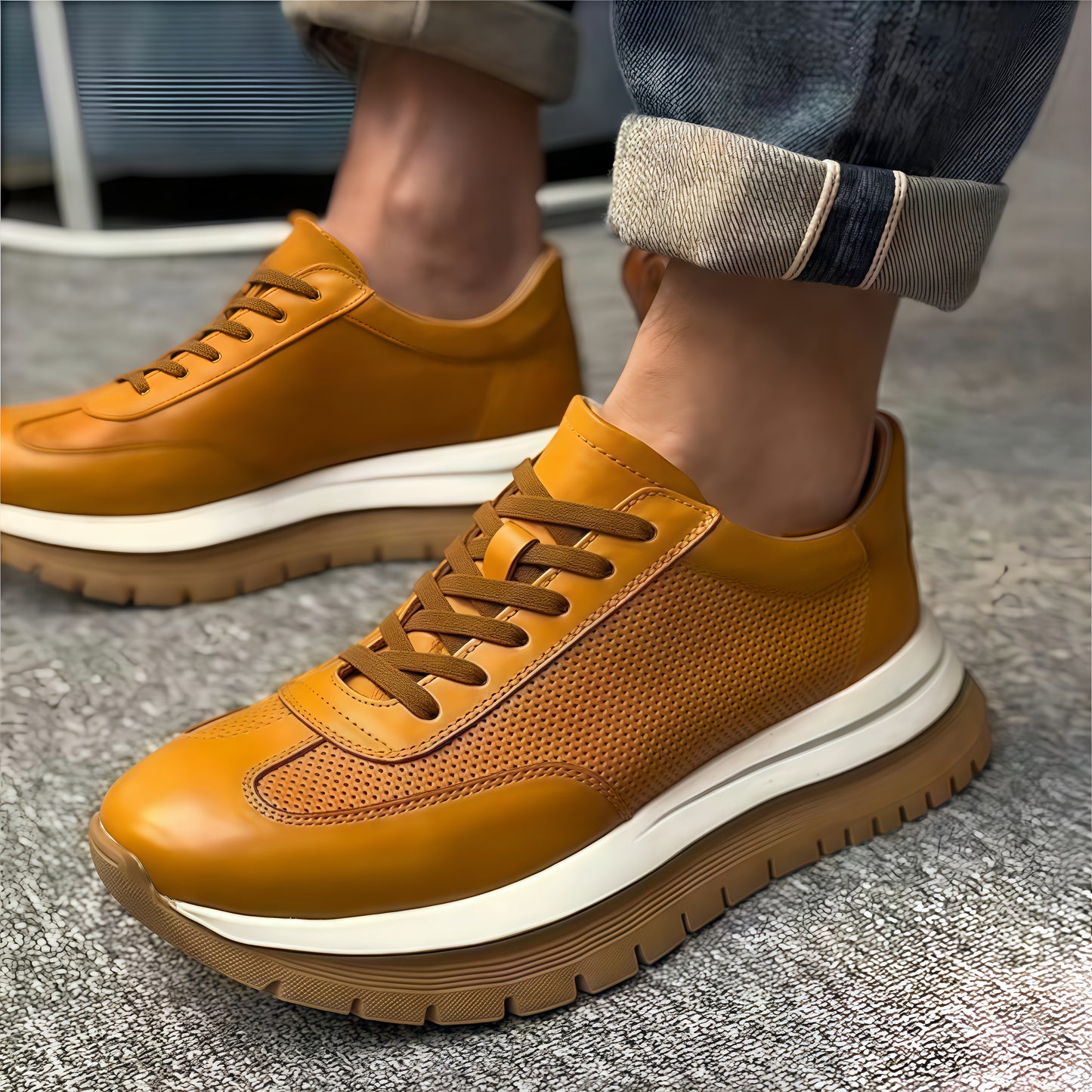 Calveto Men's Cowhide Round Toe Retro Style Shoes 2025 Summer | Light-Weight Breathable  Sports & Leisure Sneakers