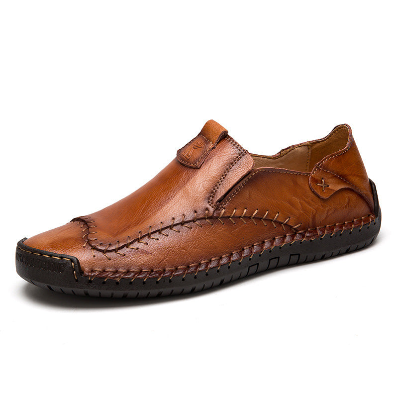 Men's business leather shoes with breathable foot cover, hand-sewn retro casual shoes