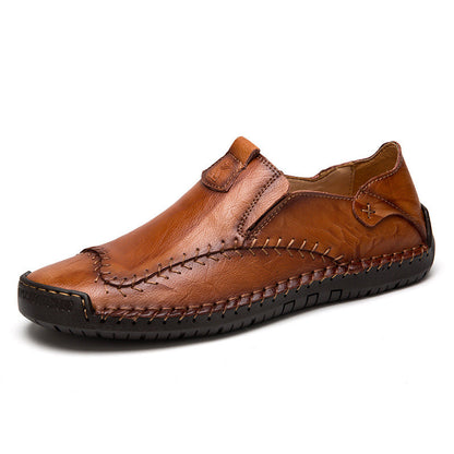 Men's business leather shoes with breathable foot cover, hand-sewn retro casual shoes