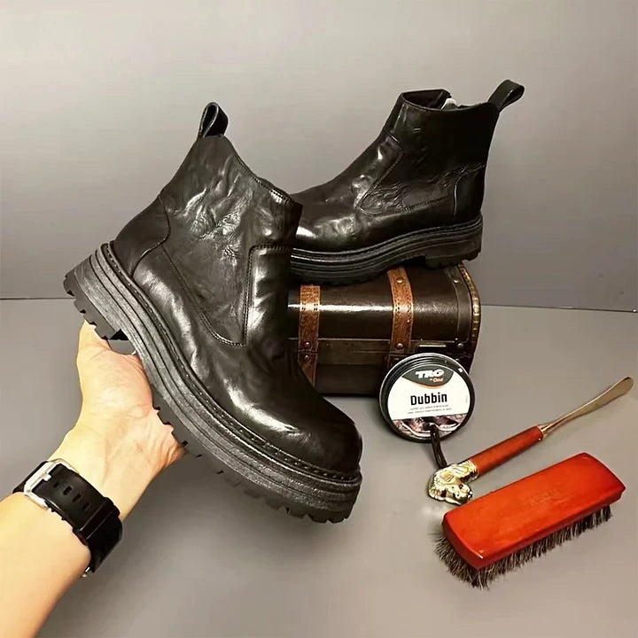 Calveto Handmade Retro Horsehide Zipper English Style Boots