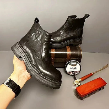 Calveto Handmade Retro Horsehide Zipper English Style Boots