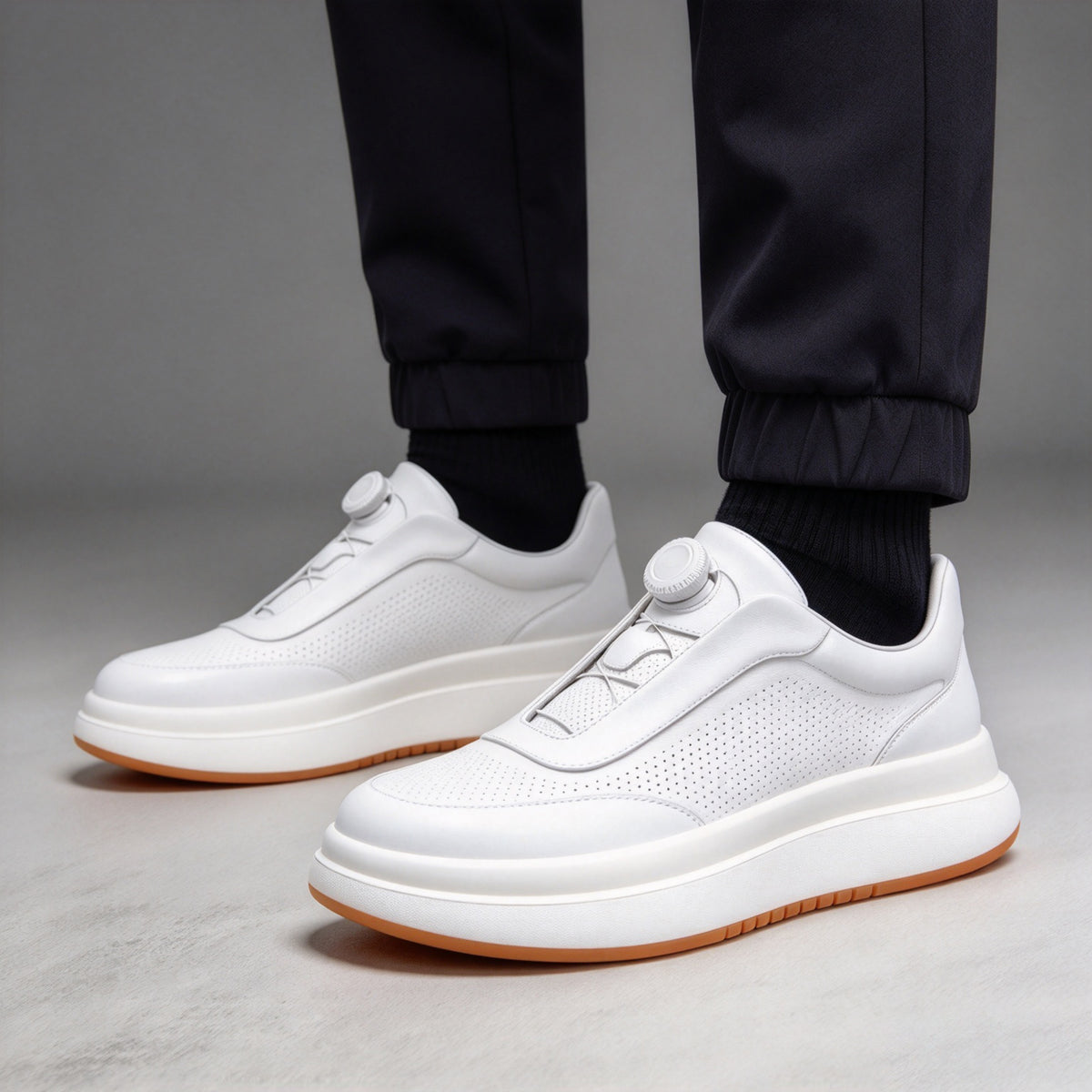 Zapatos de skate planos informales con punta redonda de cuero Calveto | Zapatillas de cuero genuino 