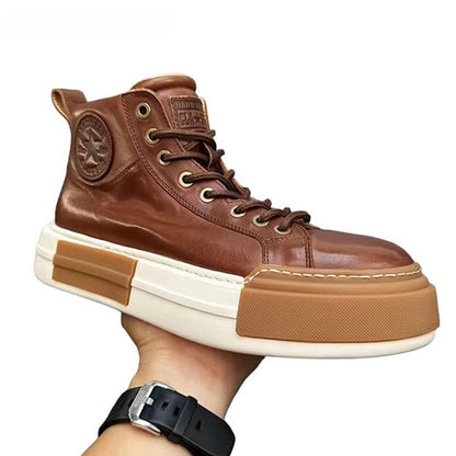 Calveto Handmade Retro Horsehide Mid-top Skate Shoes