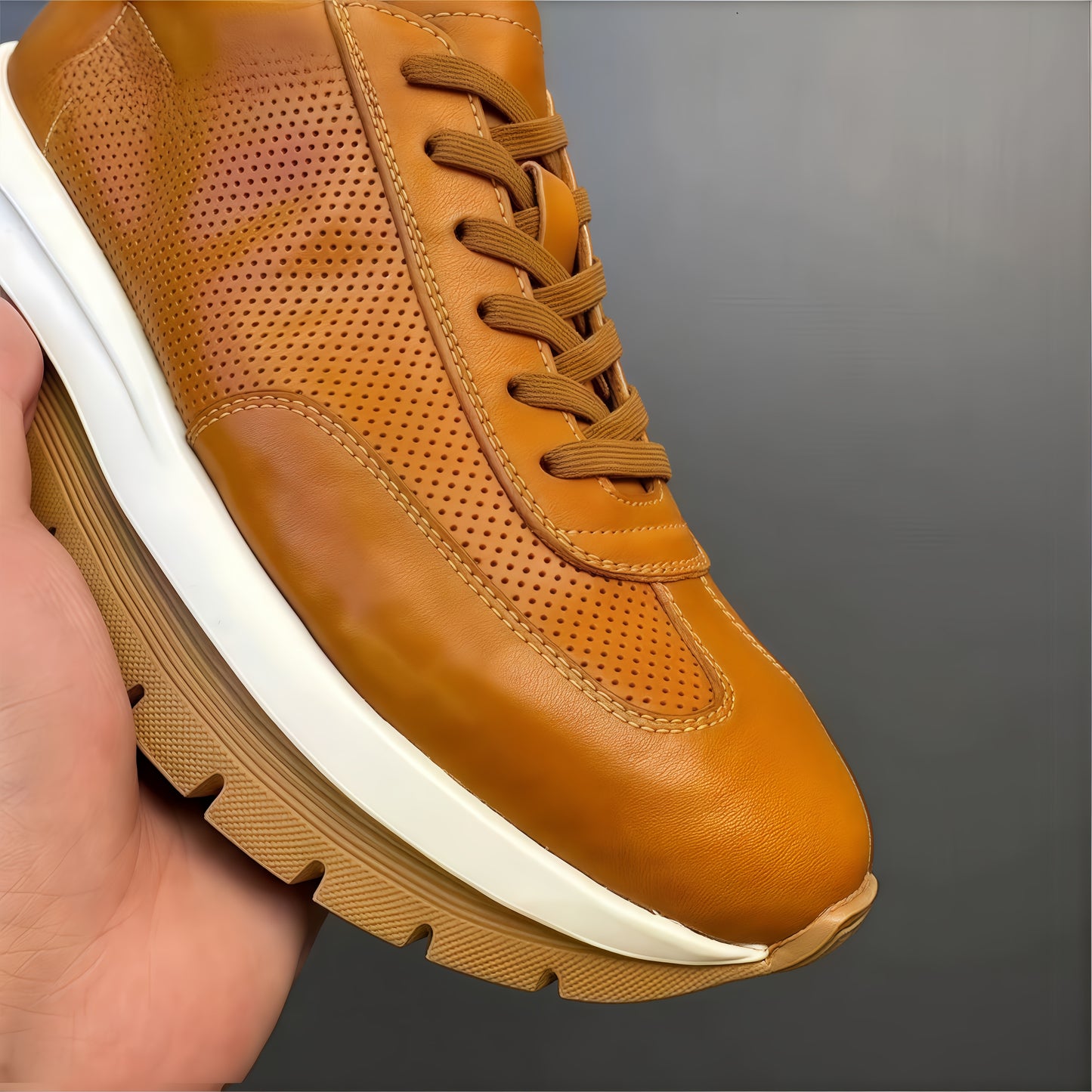 Calveto Men's Cowhide Round Toe Retro Style Shoes 2025 Summer | Light-Weight Breathable  Sports & Leisure Sneakers