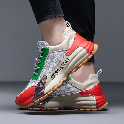 Calveto Cowhide Spliced Color Leather Casual Shoes