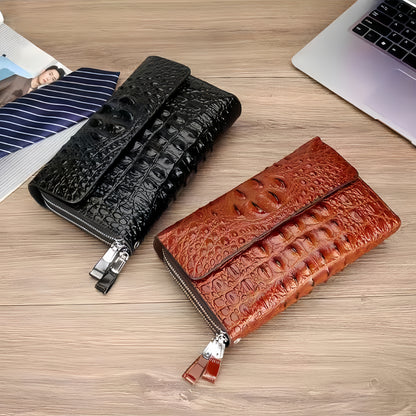 Men's Crocodile Print Clutch Double Zip Clutch