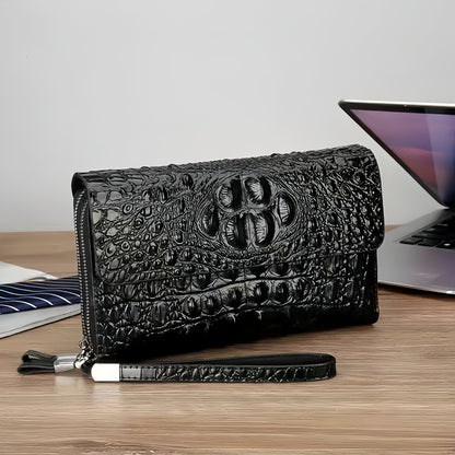 Men's Crocodile Print Clutch Double Zip Clutch