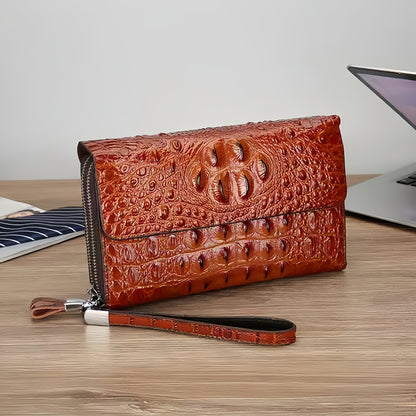 Men's Crocodile Print Clutch Double Zip Clutch