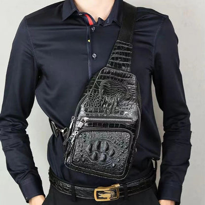Men's crocodile pattern genuine leather chest bag