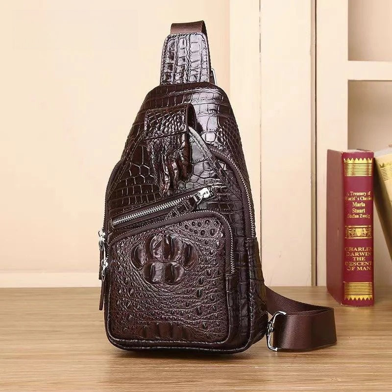 Men's new high-end crocodile leather chest bag
