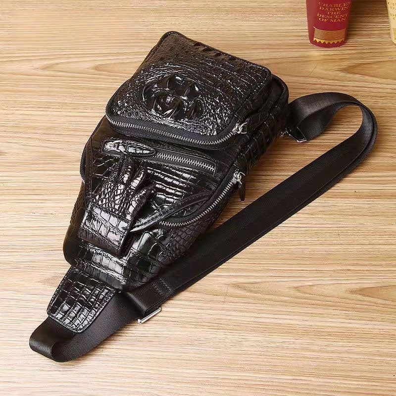 Men's new high-end crocodile leather chest bag