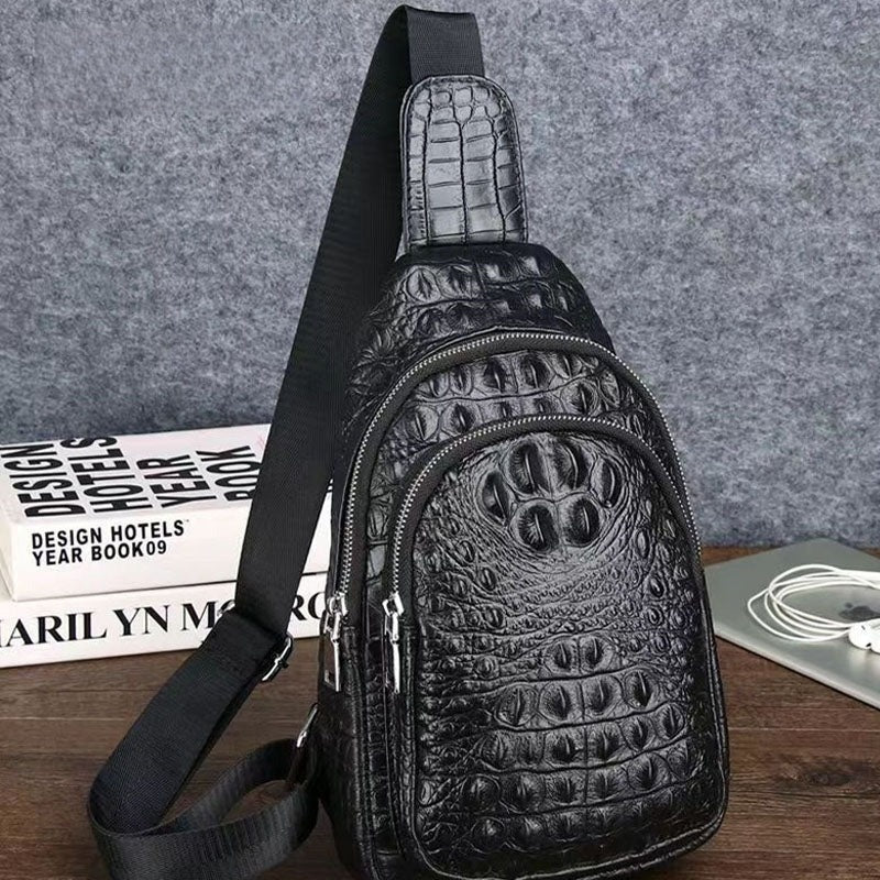 Men's new high-end crocodile leather chest bag