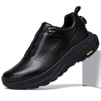 Calveto Men’s Platform Running Shoes | Black Top-Grain Leather with Rotating Buckle
