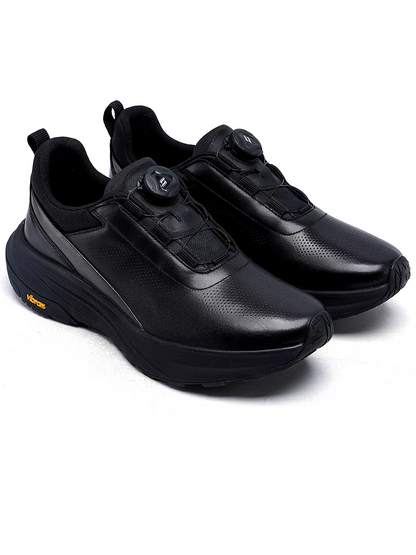 Calveto Men’s Platform Running Shoes | Black Top-Grain Leather with Rotating Buckle