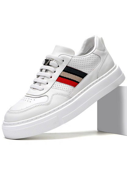 Calveto Men's Top-Grain Leather Minimalist Sneakers | CloudComfort White Casual Shoes