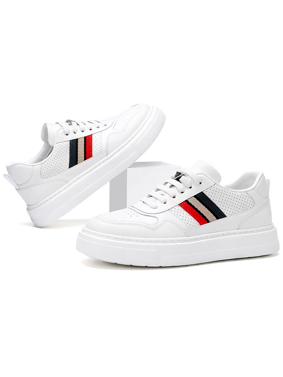 Calveto Men's Top-Grain Leather Minimalist Sneakers | CloudComfort White Casual Shoes