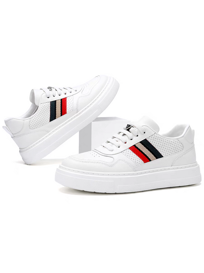 Calveto Men's Top-Grain Leather Minimalist Sneakers | CloudComfort White Casual Shoes