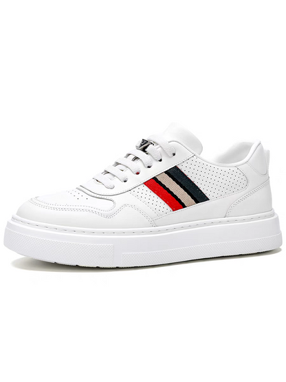 Calveto Men's Top-Grain Leather Minimalist Sneakers | CloudComfort White Casual Shoes
