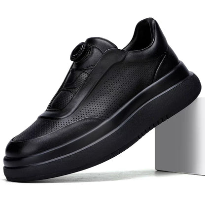 Calveto Leather Round Toe Flat Casual Skate Shoes|Genuine Leather Sneakers